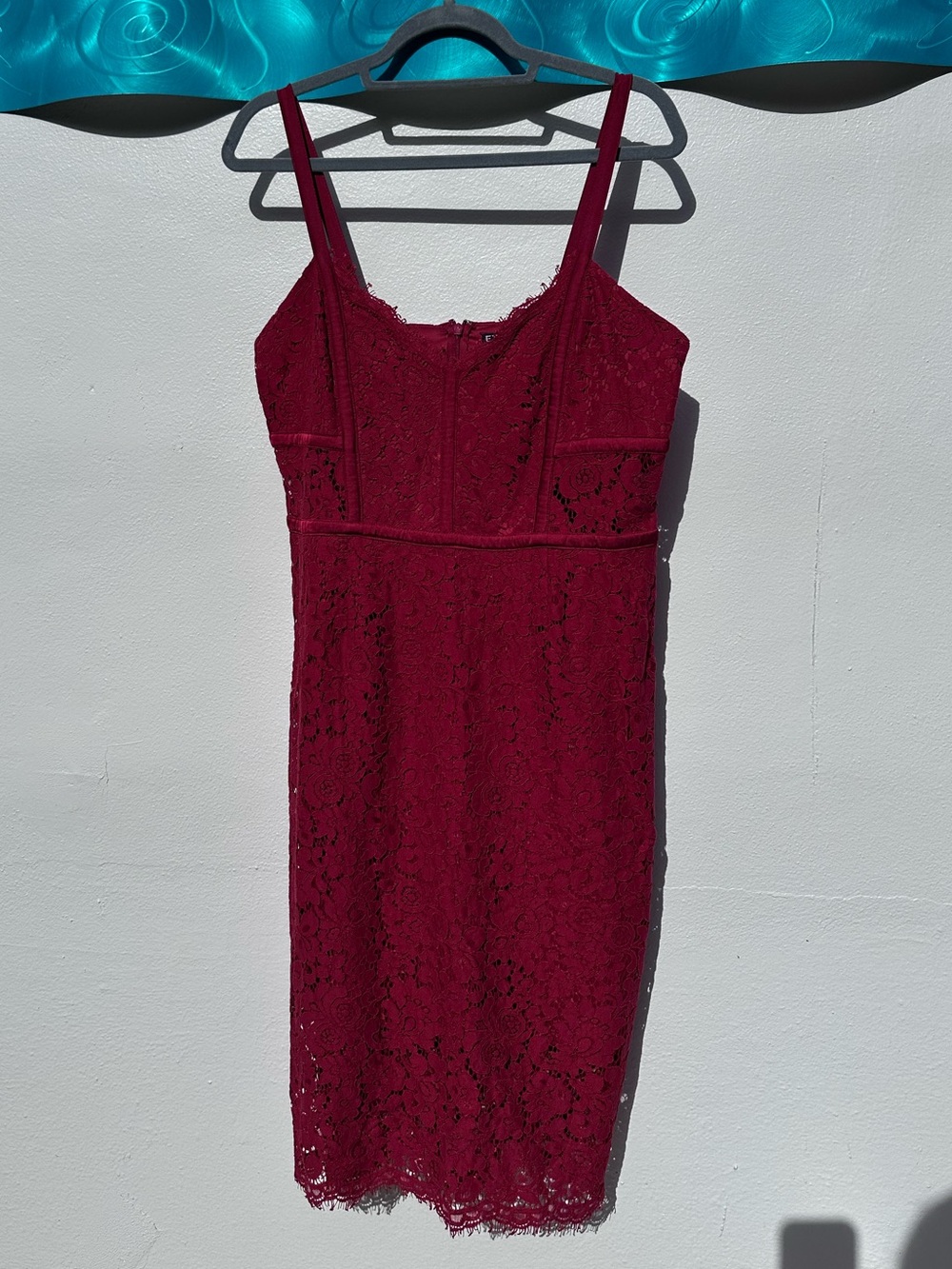 Express burgundy floral lace v-neck mini dress in size 12 (L) like new